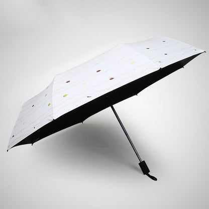 ELECTROPRIME Three Folding Ultralight Umbrella, Women Waterproof Anti-UV (White Stripe Pattern)