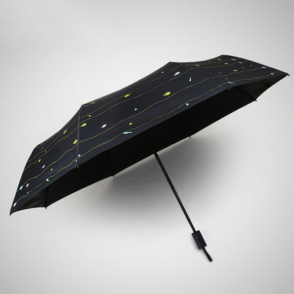 ELECTROPRIME Three Folding Ultralight Umbrella, Women Waterproof Anti-UV (Black Stripe Pattern)