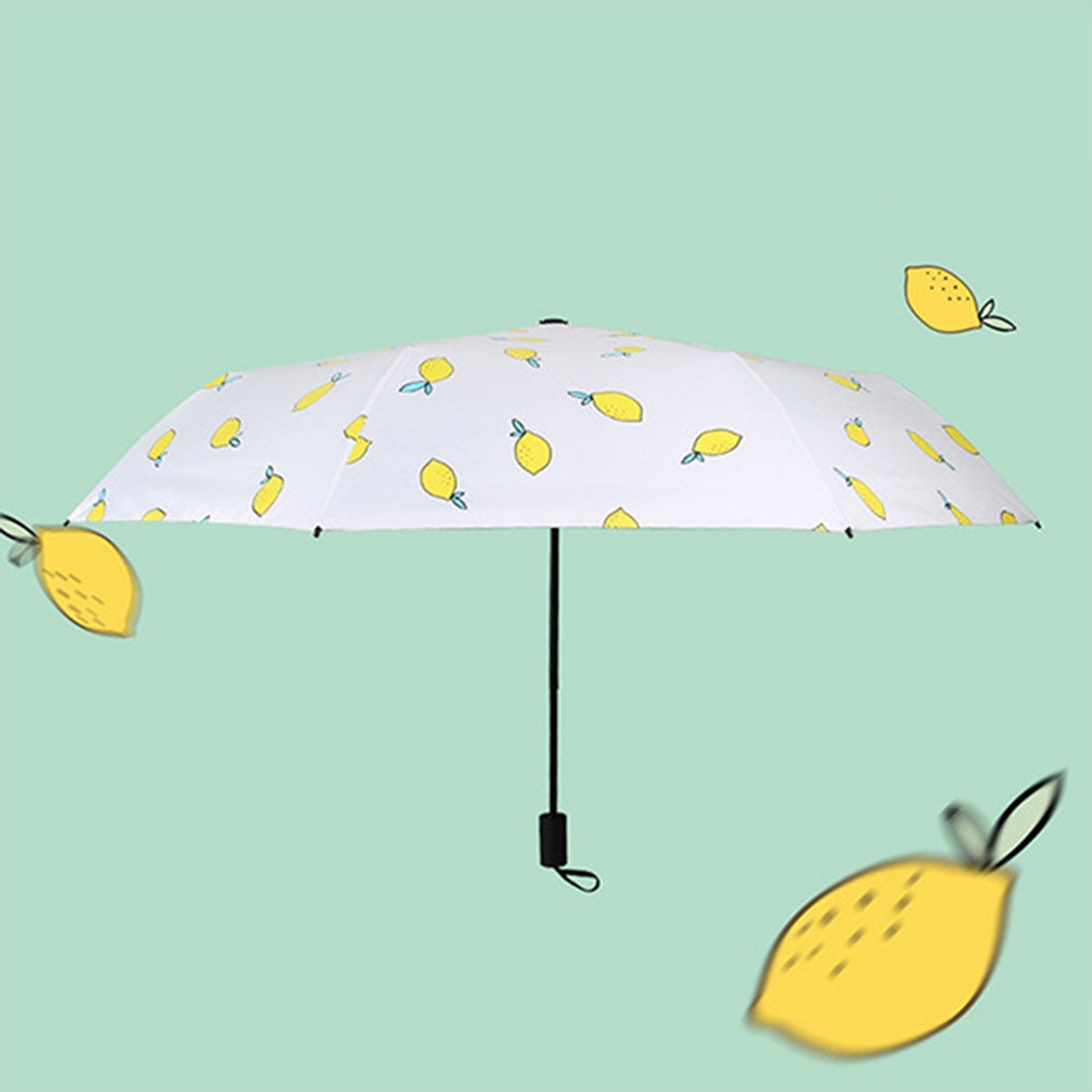 ELECTROPRIME Three Folding Ultralight Umbrella, Women Waterproof Anti-UV (Lemon Pattern)