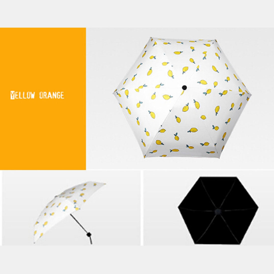 ELECTROPRIME Three Folding Ultralight Umbrella, Women Waterproof Anti-UV (Lemon Pattern)