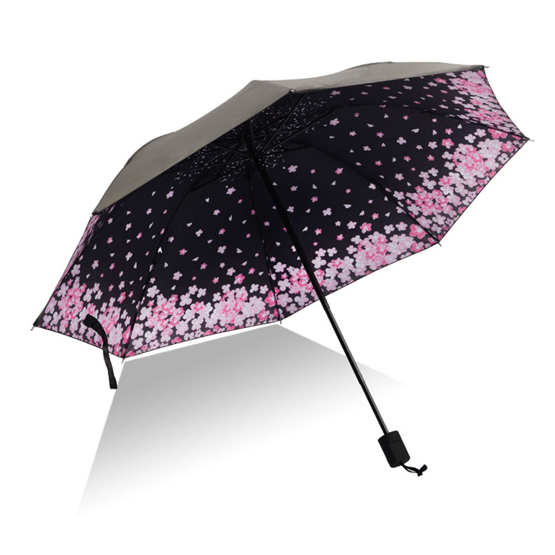 ELECTROPRIME Lightweight Portable Three Folding Folding Umbrella, Black Waterproof Anti-UV, A Pattern