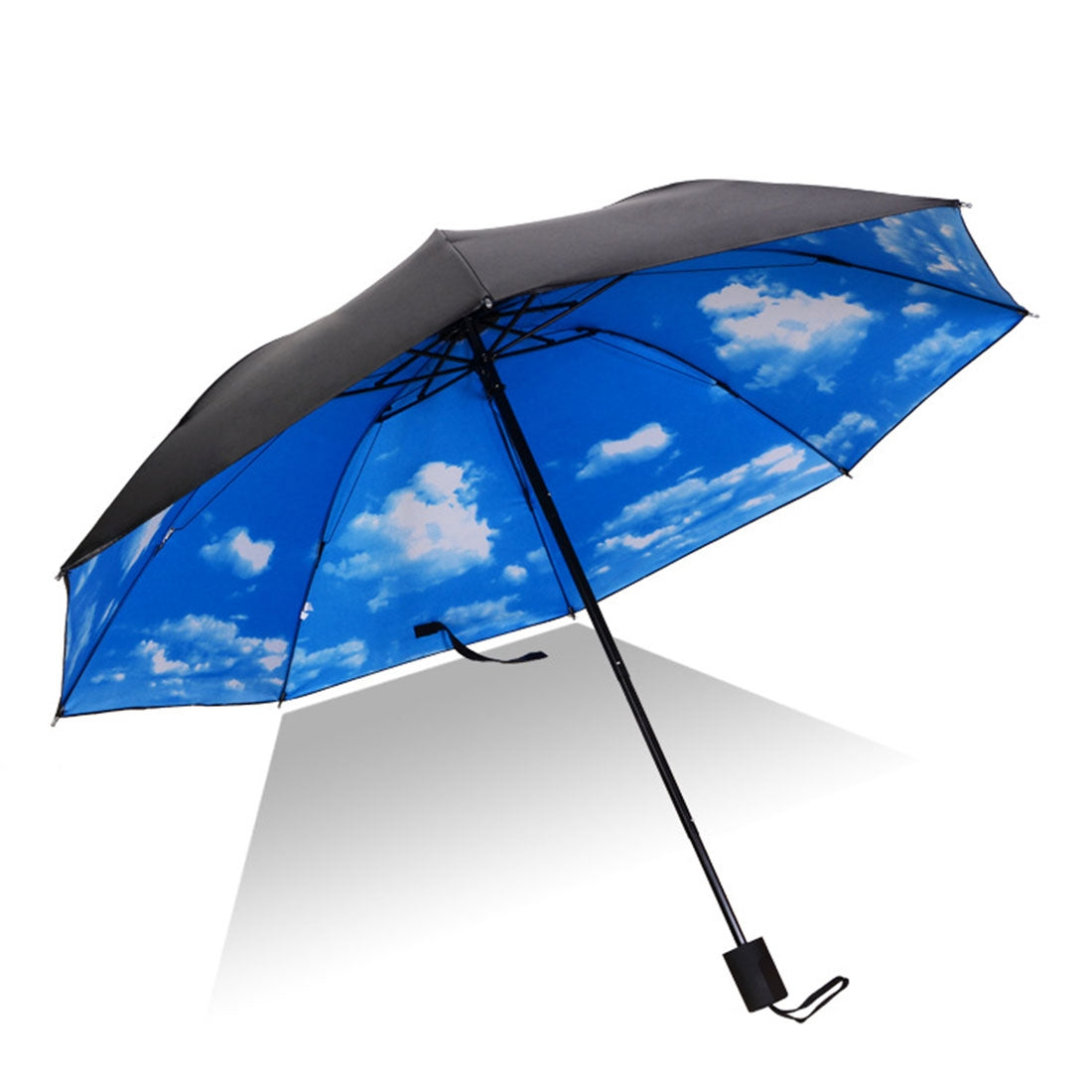 ELECTROPRIME Lightweight Portable Three Folding Folding Umbrella, Black Waterproof Anti-UV, B Pattern