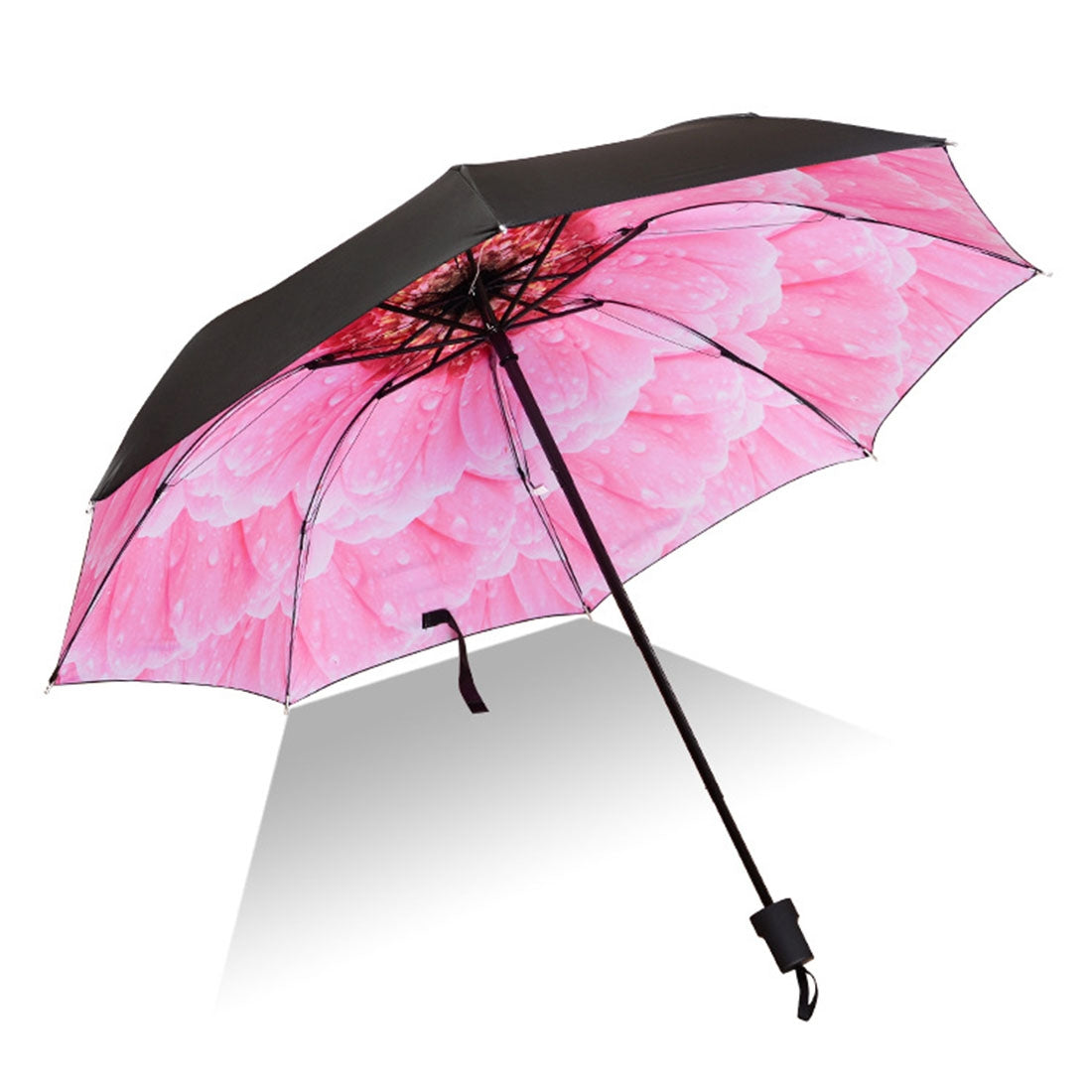 ELECTROPRIME Lightweight Portable Three Folding Folding Umbrella, Black Waterproof Anti-UV, C Pattern