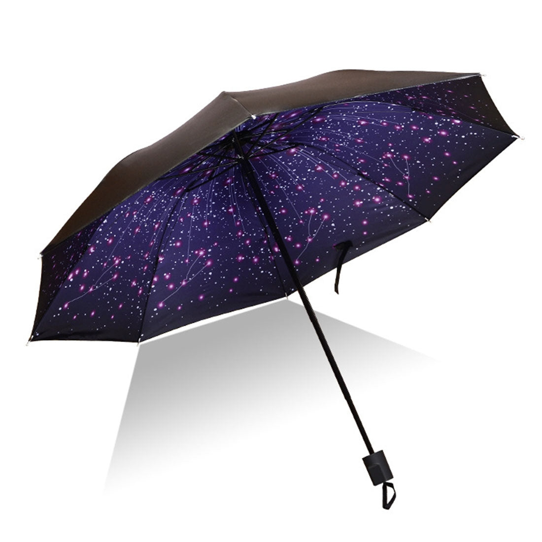 ELECTROPRIME Lightweight Portable Three Folding Folding Umbrella, Black Waterproof Anti-UV, E Pattern