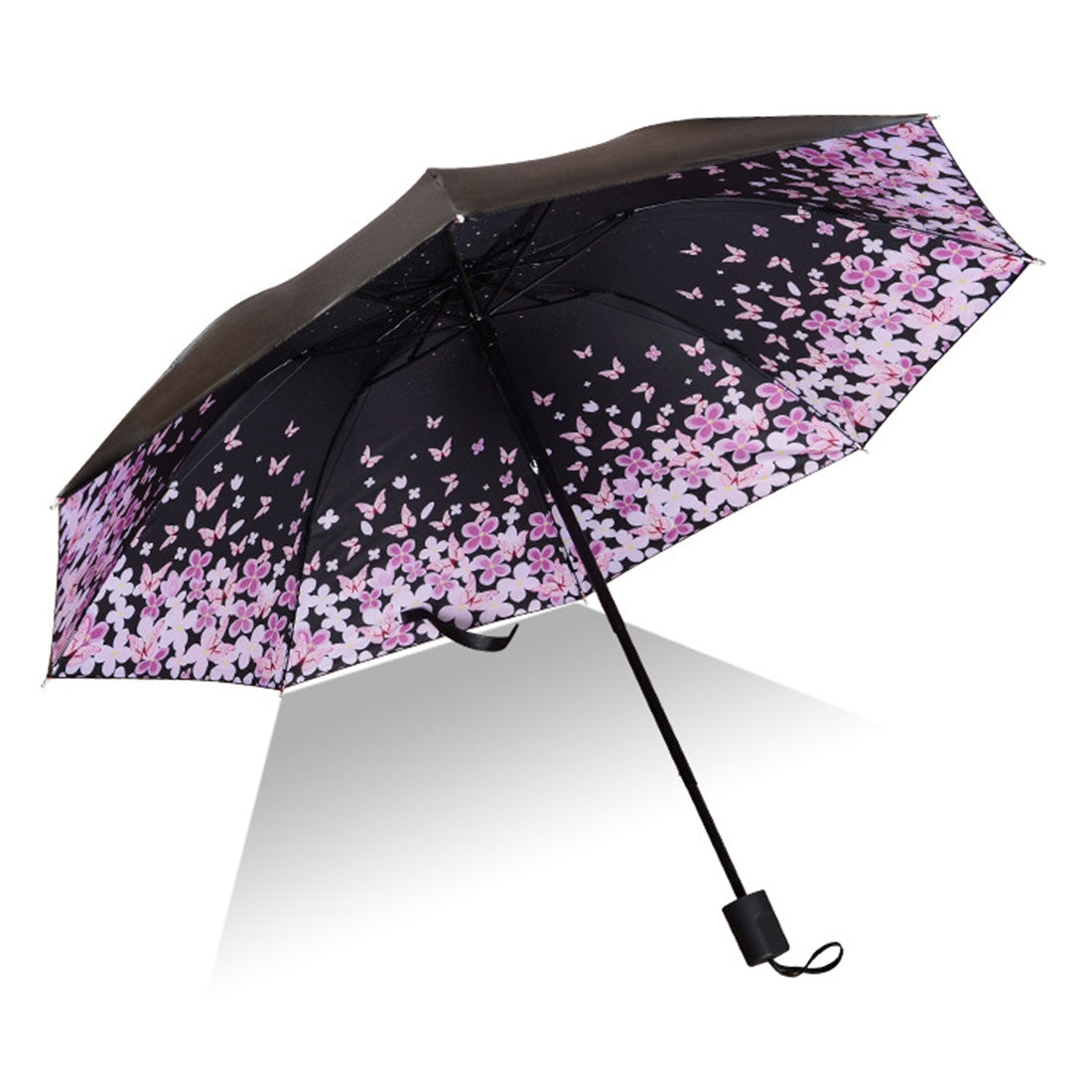 ELECTROPRIME Lightweight Portable Three Folding Folding Umbrella, Black Waterproof Anti-UV, F Pattern