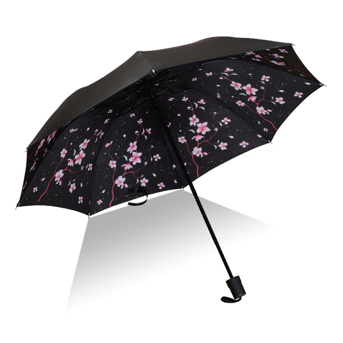 ELECTROPRIME Lightweight Portable Three Folding Folding Umbrella, Black Waterproof Anti-UV, K Pattern