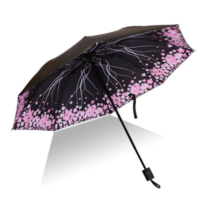 ELECTROPRIME Lightweight Portable Three Folding Folding Umbrella, Black Waterproof Anti-UV, L Pattern