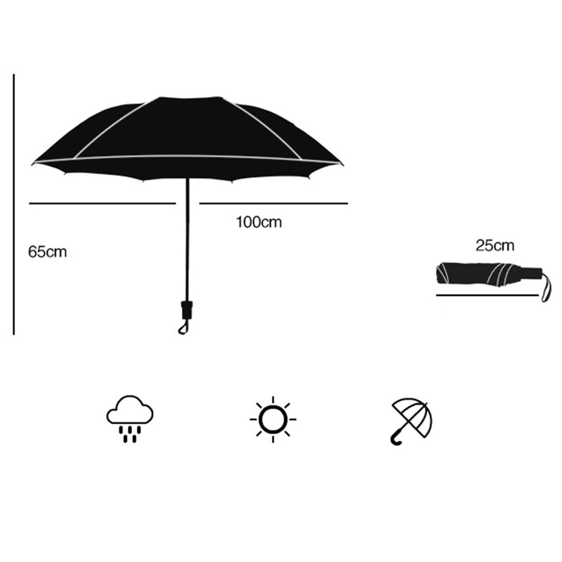 ELECTROPRIME Lightweight Portable Three Folding Folding Umbrella, Black Waterproof Anti-UV, L Pattern
