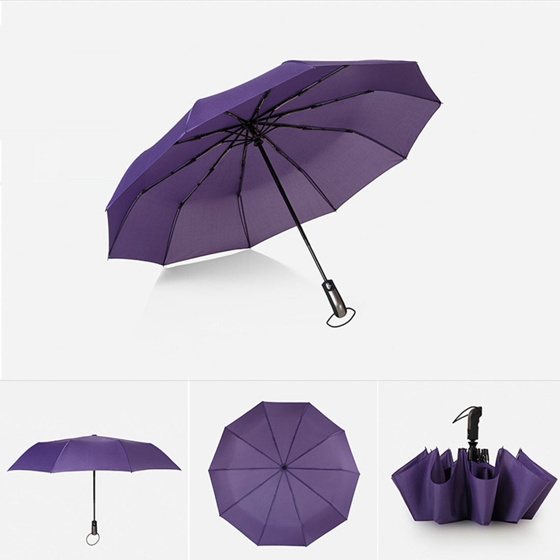 ELECTROPRIME Automatic Lightweight Portable Three Folding Waterproof Anti-UV Umbrella(Purple)