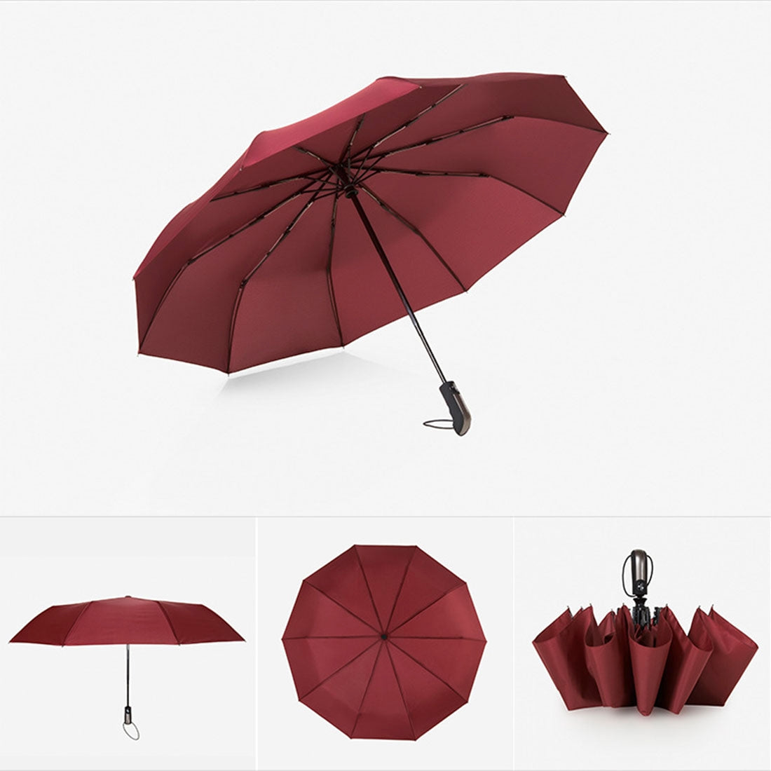 ELECTROPRIME Automatic Lightweight Portable Three Folding Waterproof Anti-UV Umbrella(Wine Red)