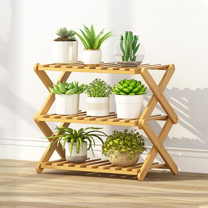 ELECTROPRIME 3-Layer Balcony Living Room Collapsible Solid Wood Flower Stand Potted Planting Shelves, Length: 50cm