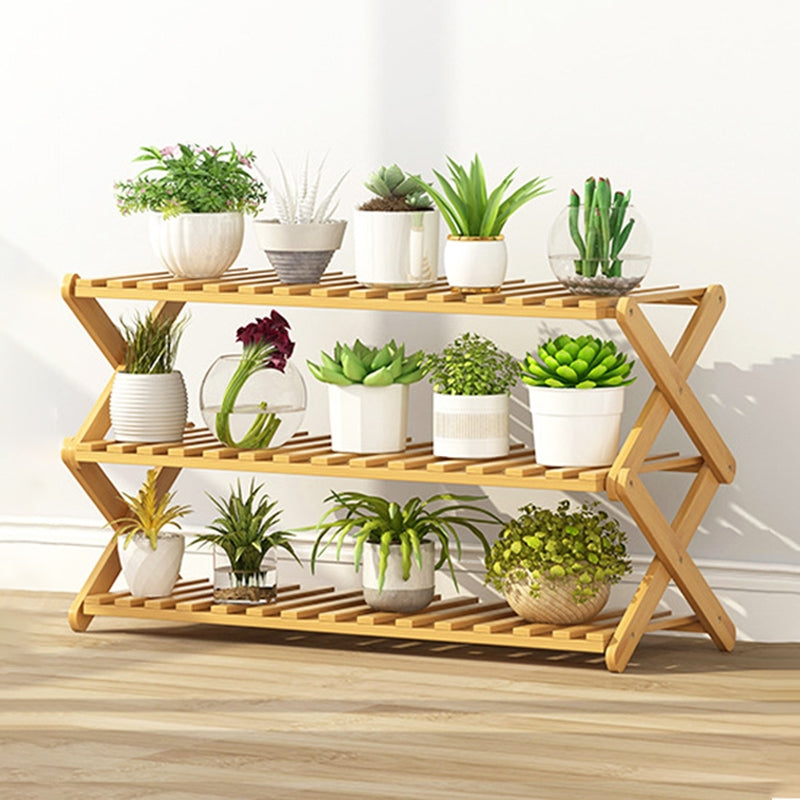 ELECTROPRIME 3-Layer Balcony Living Room Collapsible Solid Wood Flower Stand Potted Planting Shelves, Length: 80cm