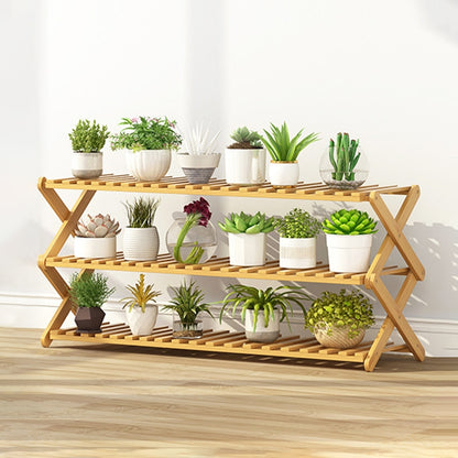 ELECTROPRIME 3-Layer Balcony Living Room Collapsible Solid Wood Flower Stand Potted Planting Shelves, Length: 100cm