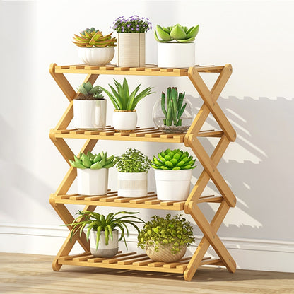 ELECTROPRIME 4-Layer Balcony Living Room Collapsible Solid Wood Flower Stand Potted Planting Shelves, Length: 50cm
