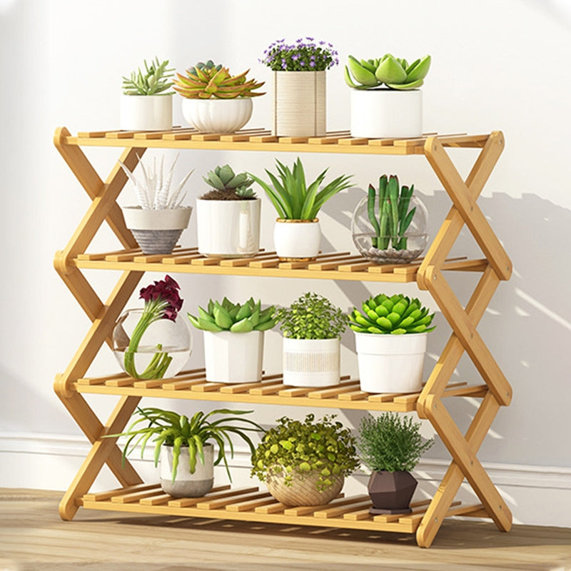 ELECTROPRIME 4-Layer Balcony Living Room Collapsible Solid Wood Flower Stand Potted Planting Shelves, Length: 70cm