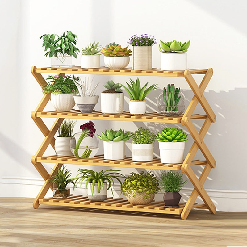 ELECTROPRIME 4-Layer Balcony Living Room Collapsible Solid Wood Flower Stand Potted Planting Shelves, Length: 80cm