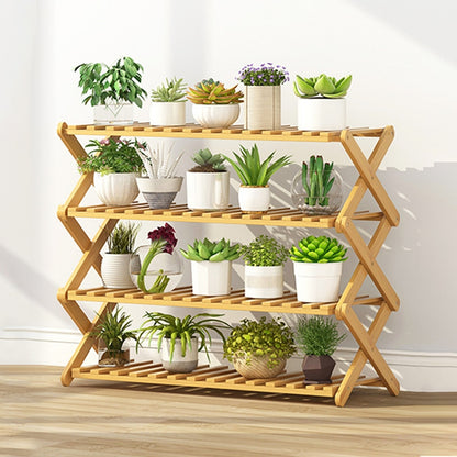 ELECTROPRIME 4-Layer Balcony Living Room Collapsible Solid Wood Flower Stand Potted Planting Shelves, Length: 80cm