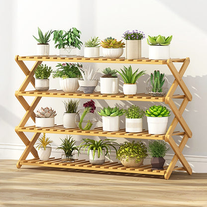 ELECTROPRIME 4-Layer Balcony Living Room Collapsible Solid Wood Flower Stand Potted Planting Shelves, Length: 100cm