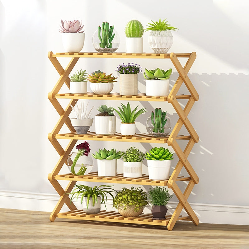 ELECTROPRIME 5-Layer Balcony Living Room Collapsible Solid Wood Flower Stand Potted Planting Shelves, Length: 70cm