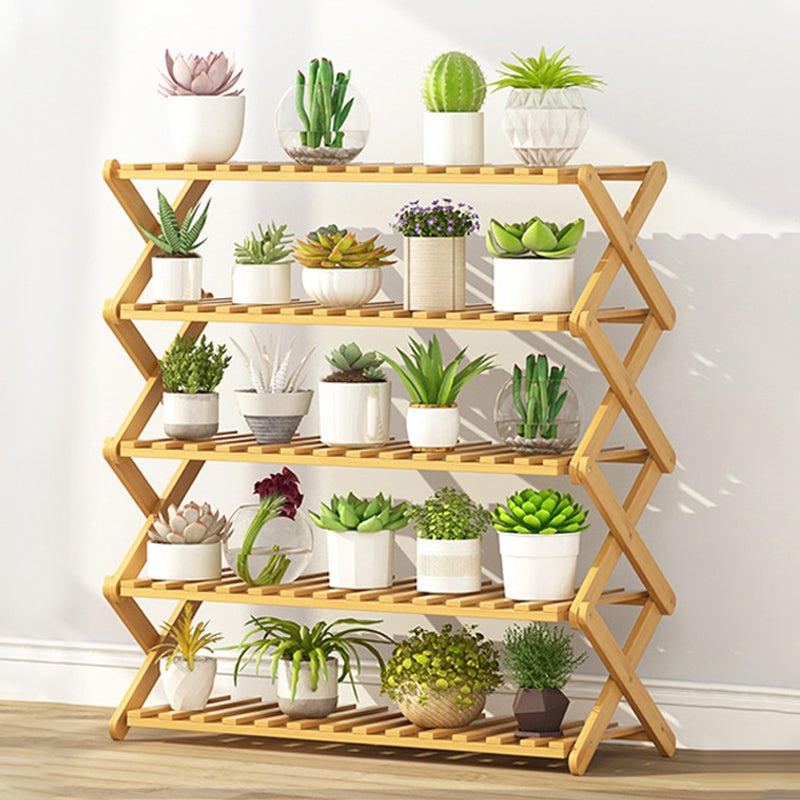 ELECTROPRIME 5-Layer Balcony Living Room Collapsible Solid Wood Flower Stand Potted Planting Shelves, Length: 80cm
