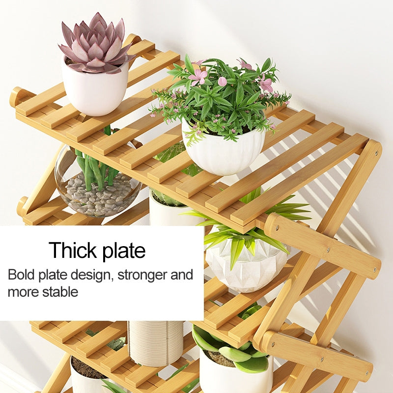 ELECTROPRIME 5-Layer Balcony Living Room Collapsible Solid Wood Flower Stand Potted Planting Shelves, Length: 80cm