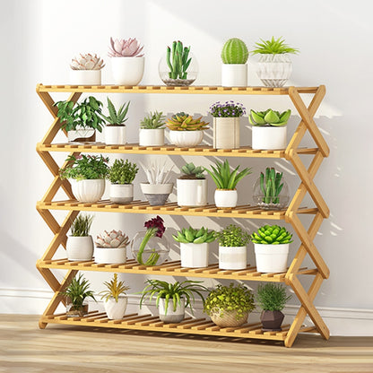ELECTROPRIME 5-Layer Balcony Living Room Collapsible Solid Wood Flower Stand Potted Planting Shelves, Length: 100cm