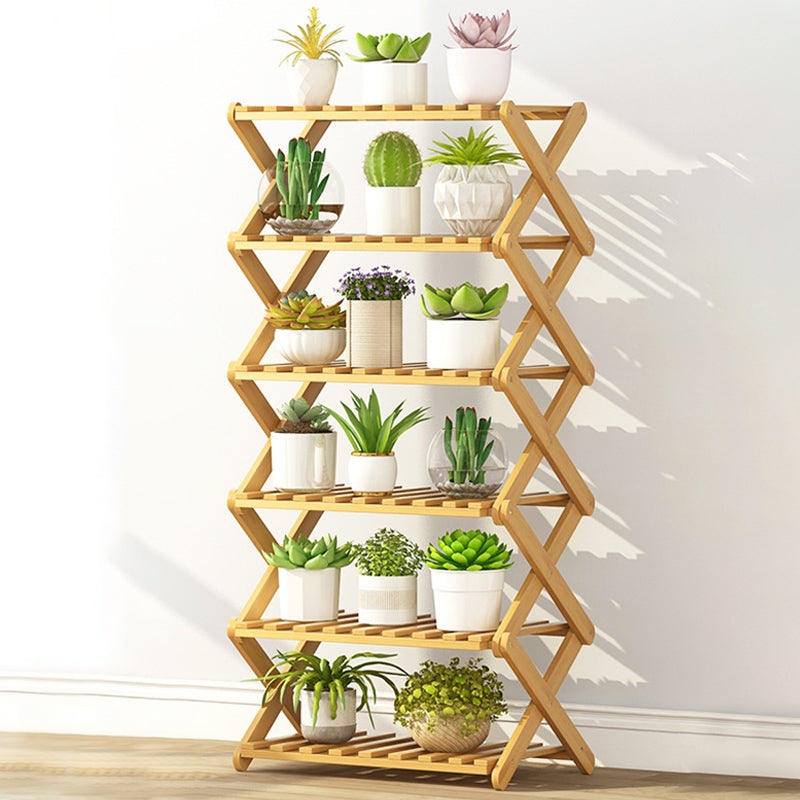 ELECTROPRIME 6-Layer Balcony Living Room Collapsible Solid Wood Flower Stand Potted Planting Shelves, Length: 50cm