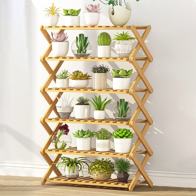 ELECTROPRIME 6-Layer Balcony Living Room Collapsible Solid Wood Flower Stand Potted Planting Shelves, Length: 70cm