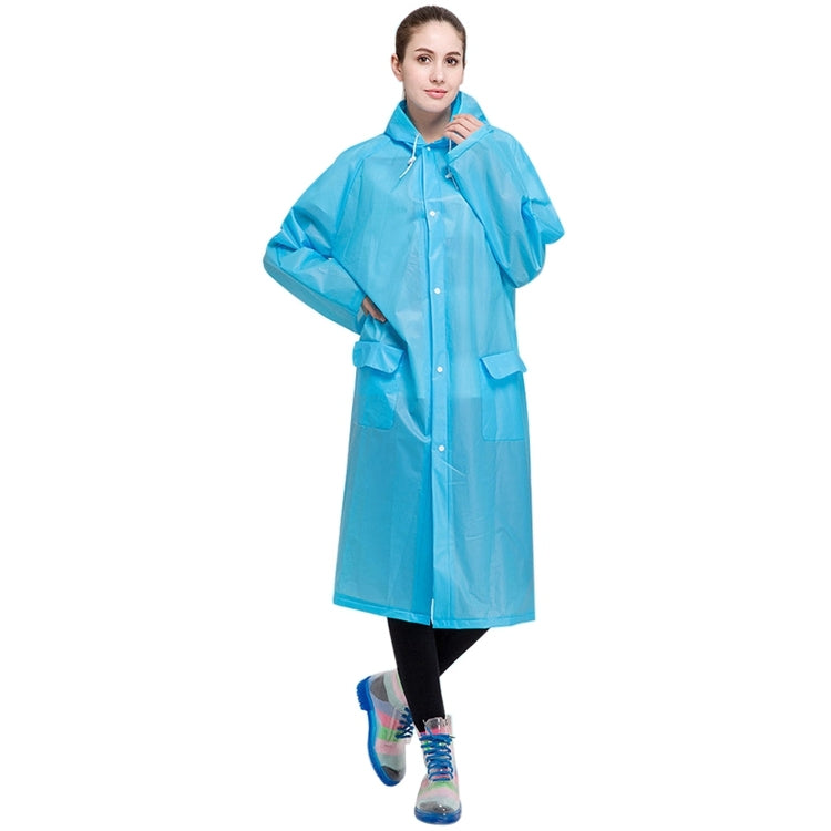 ELECTROPRIME Fashion Adult Lightweight EVA Transparent Frosted Raincoat Big Hat With Pocket Size: L(Blue)