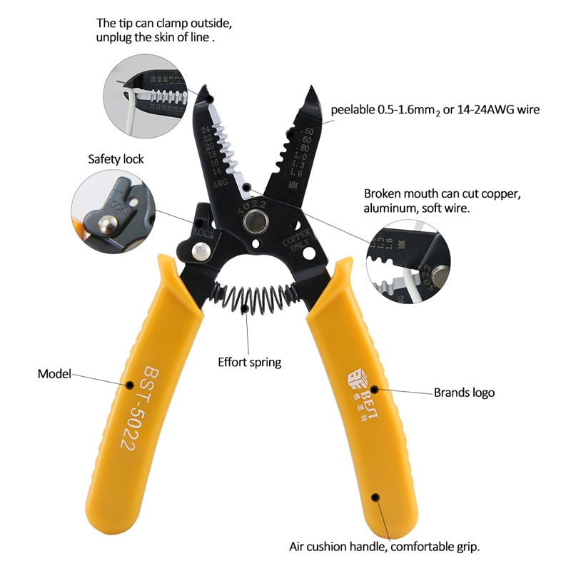 ELECTROPRIME BEST-5022 0.5 ~ 1.6mm Portable Crimper Cable Stripping Wire Stripping Pliers