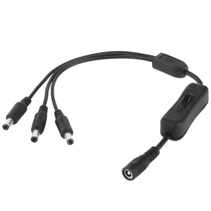 ELECTROPRIME 5.5 x 2.1mm Female to 3x Male DC Power Cable Connector with Switch for LED Strip, Length: 30cm(Black)