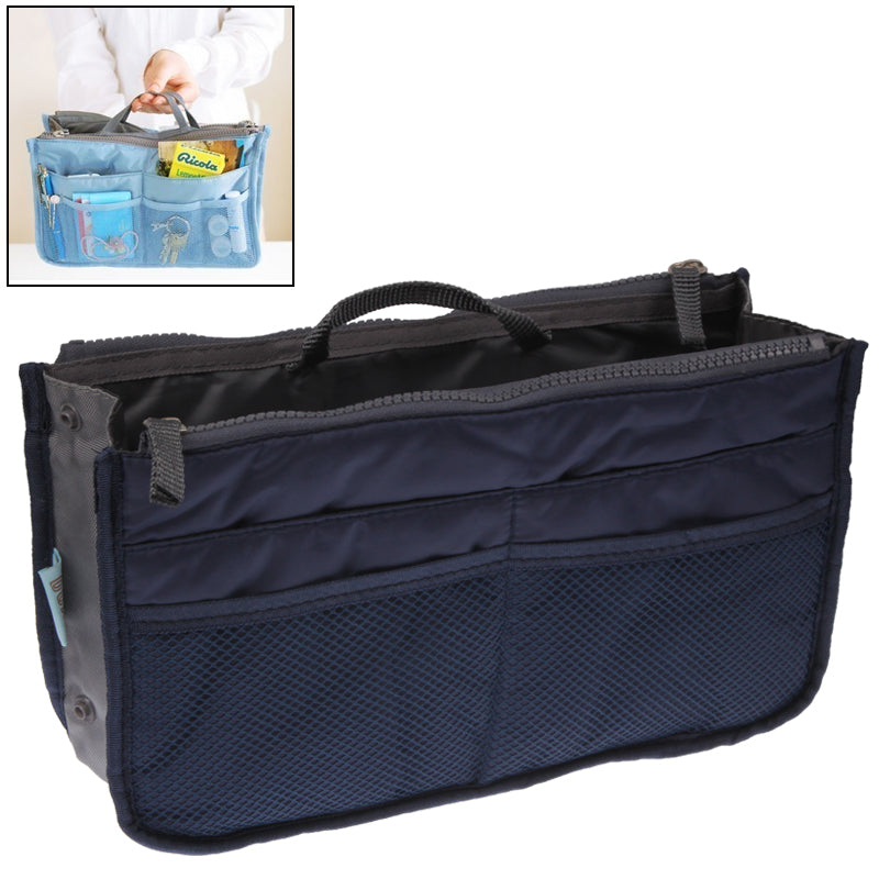 ELECTROPRIME Thicken Portable Multi-function Double Zipper Cosmetic Bag, Storage Bag in Bag (Dark Blue)