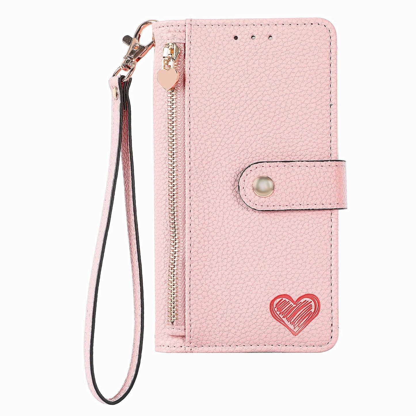 ELECTROPRIME For iPhone 15 Love Zipper Lanyard Leather Phone Case(Pink)