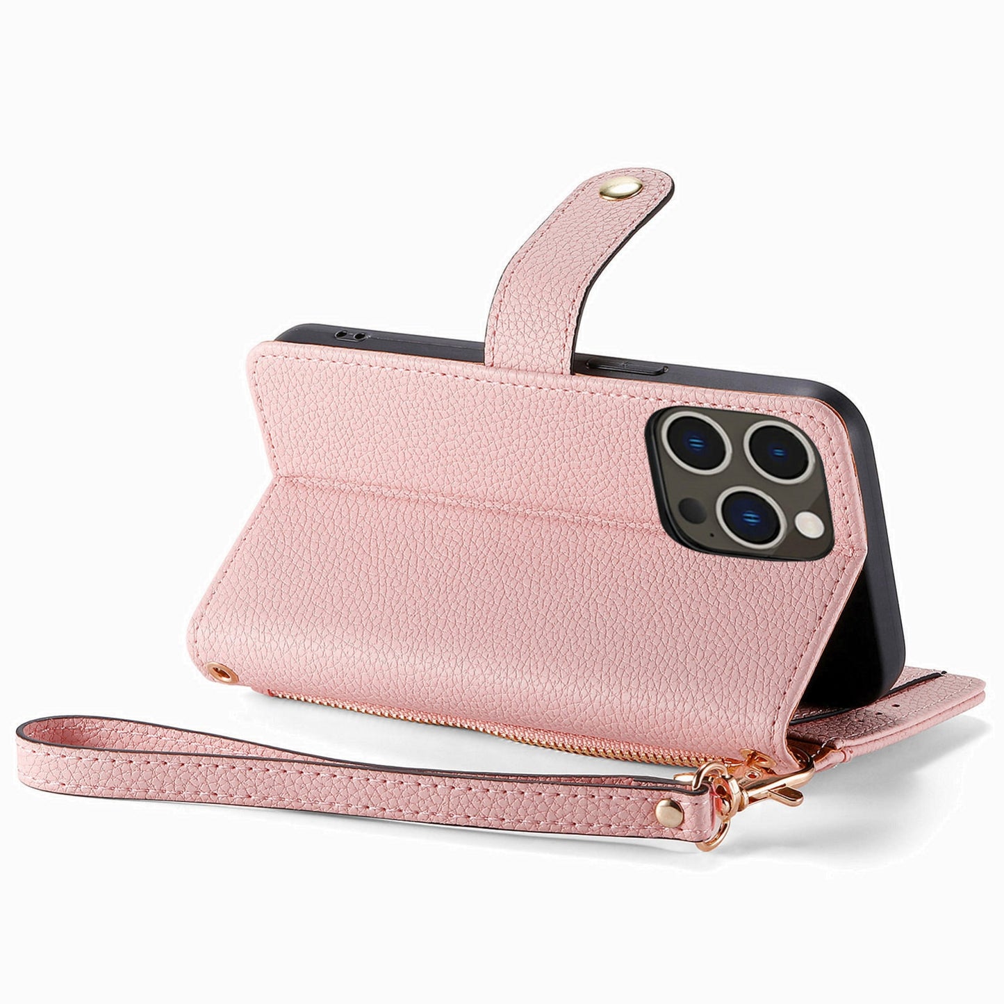 ELECTROPRIME For iPhone 15 Love Zipper Lanyard Leather Phone Case(Pink)