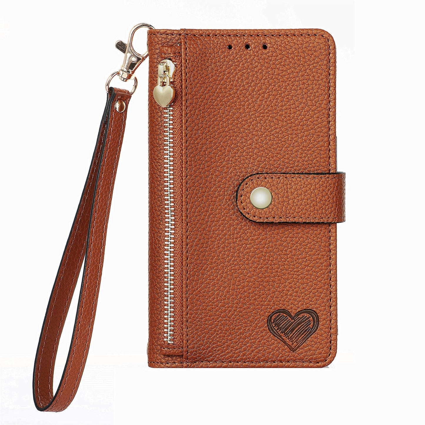 ELECTROPRIME For iPhone 15 Love Zipper Lanyard Leather Phone Case(Brown)