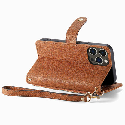 ELECTROPRIME For iPhone 15 Love Zipper Lanyard Leather Phone Case(Brown)