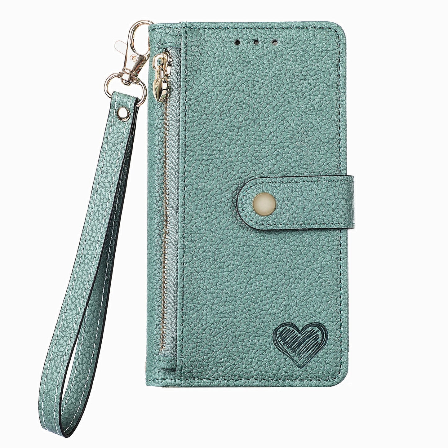 ELECTROPRIME For iPhone 15 Love Zipper Lanyard Leather Phone Case(Green)
