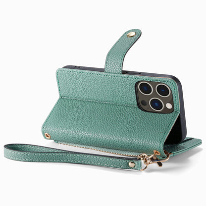 ELECTROPRIME For iPhone 15 Love Zipper Lanyard Leather Phone Case(Green)