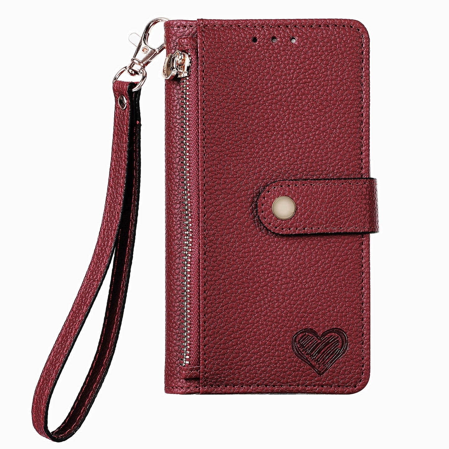 ELECTROPRIME For iPhone 15 Love Zipper Lanyard Leather Phone Case(Red)