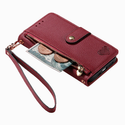 ELECTROPRIME For iPhone 15 Love Zipper Lanyard Leather Phone Case(Red)