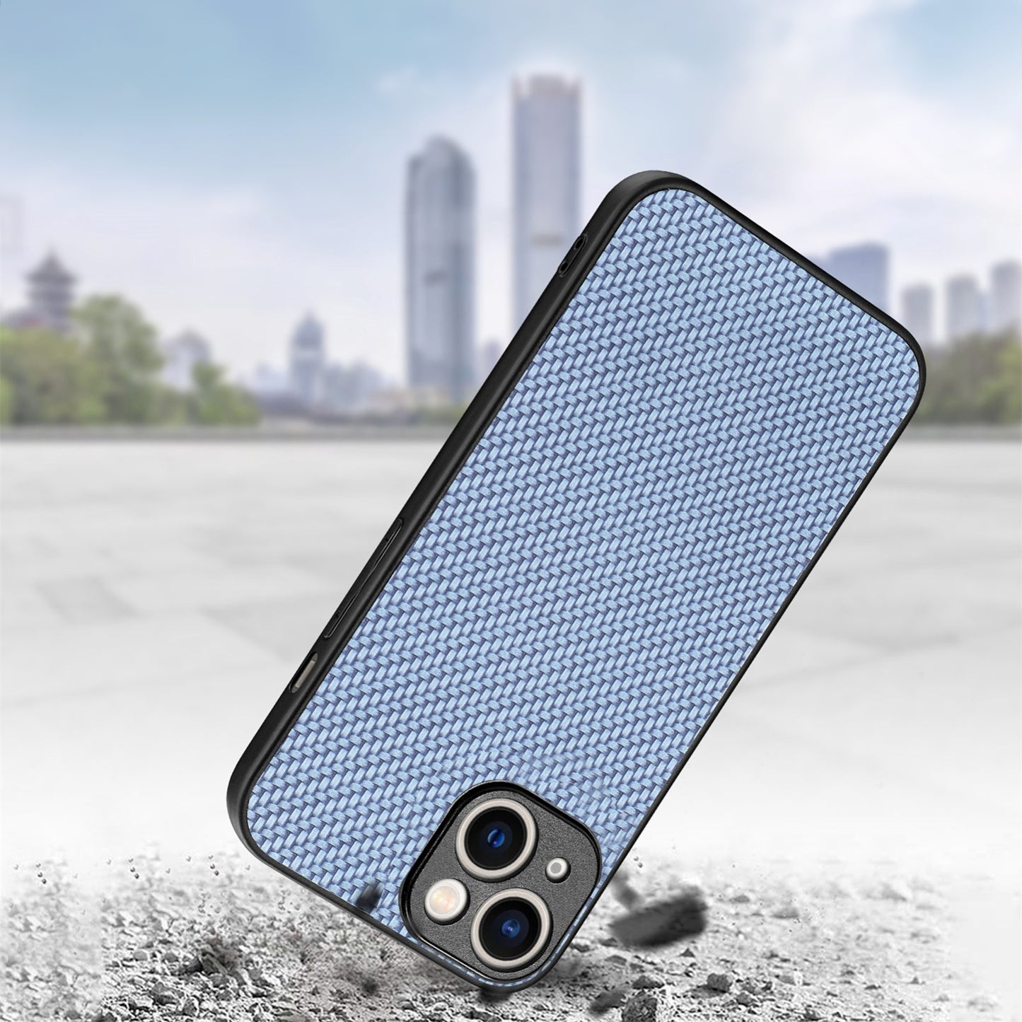 ELECTROPRIME For  iPhone 15 Carbon Fiber Texture Leather Back Phone Case(Blue)