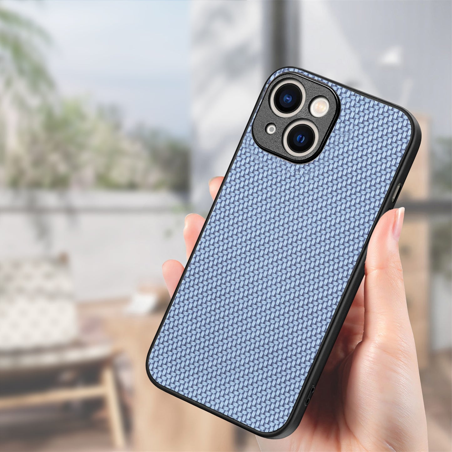 ELECTROPRIME For  iPhone 15 Carbon Fiber Texture Leather Back Phone Case(Blue)