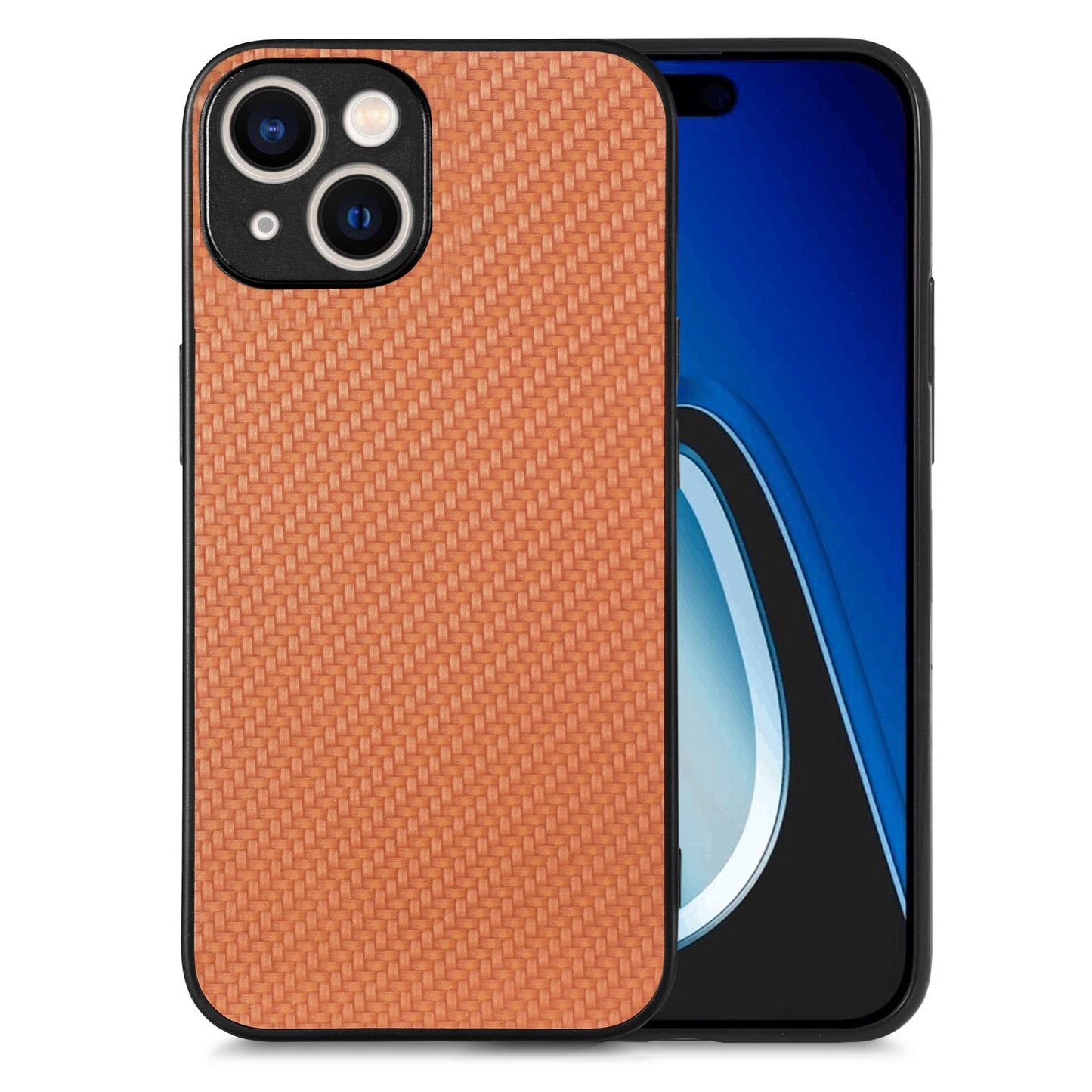 ELECTROPRIME For  iPhone 15 Carbon Fiber Texture Leather Back Phone Case(Brown)