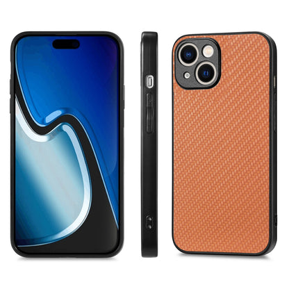 ELECTROPRIME For  iPhone 15 Carbon Fiber Texture Leather Back Phone Case(Brown)