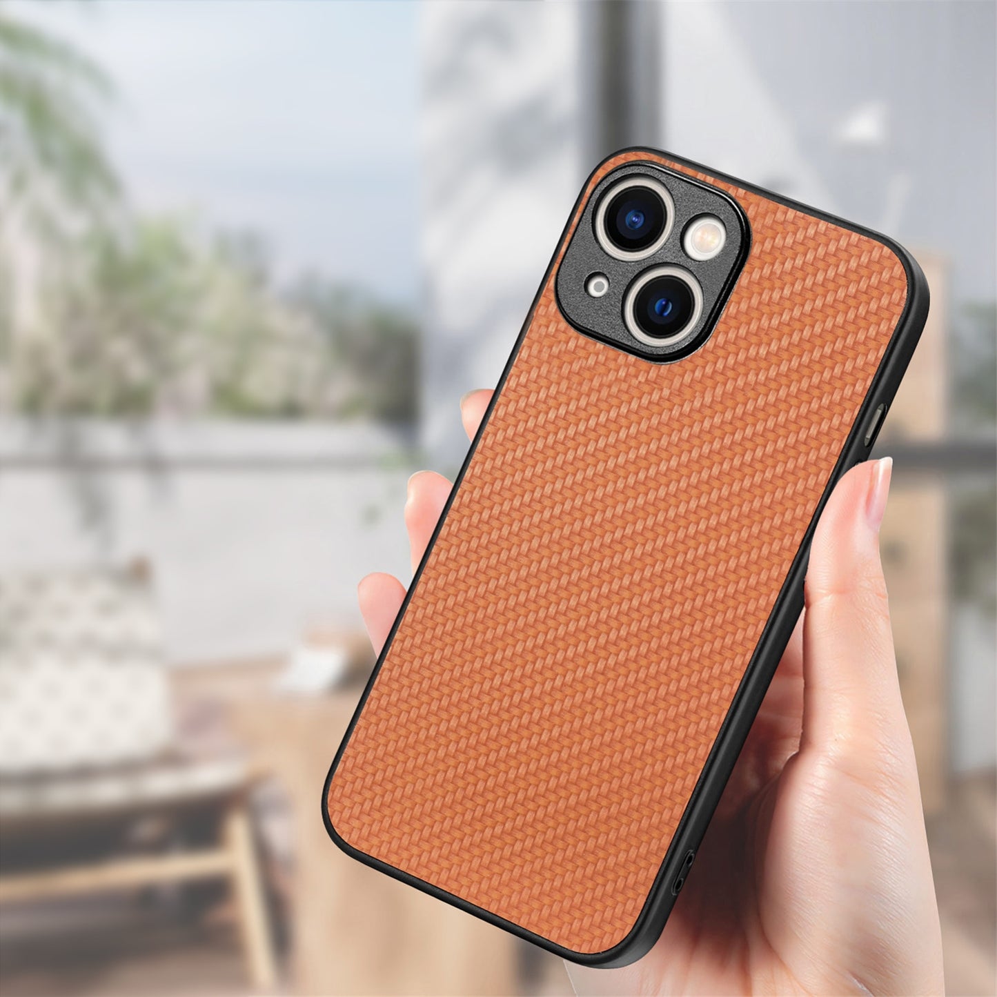 ELECTROPRIME For  iPhone 15 Carbon Fiber Texture Leather Back Phone Case(Brown)