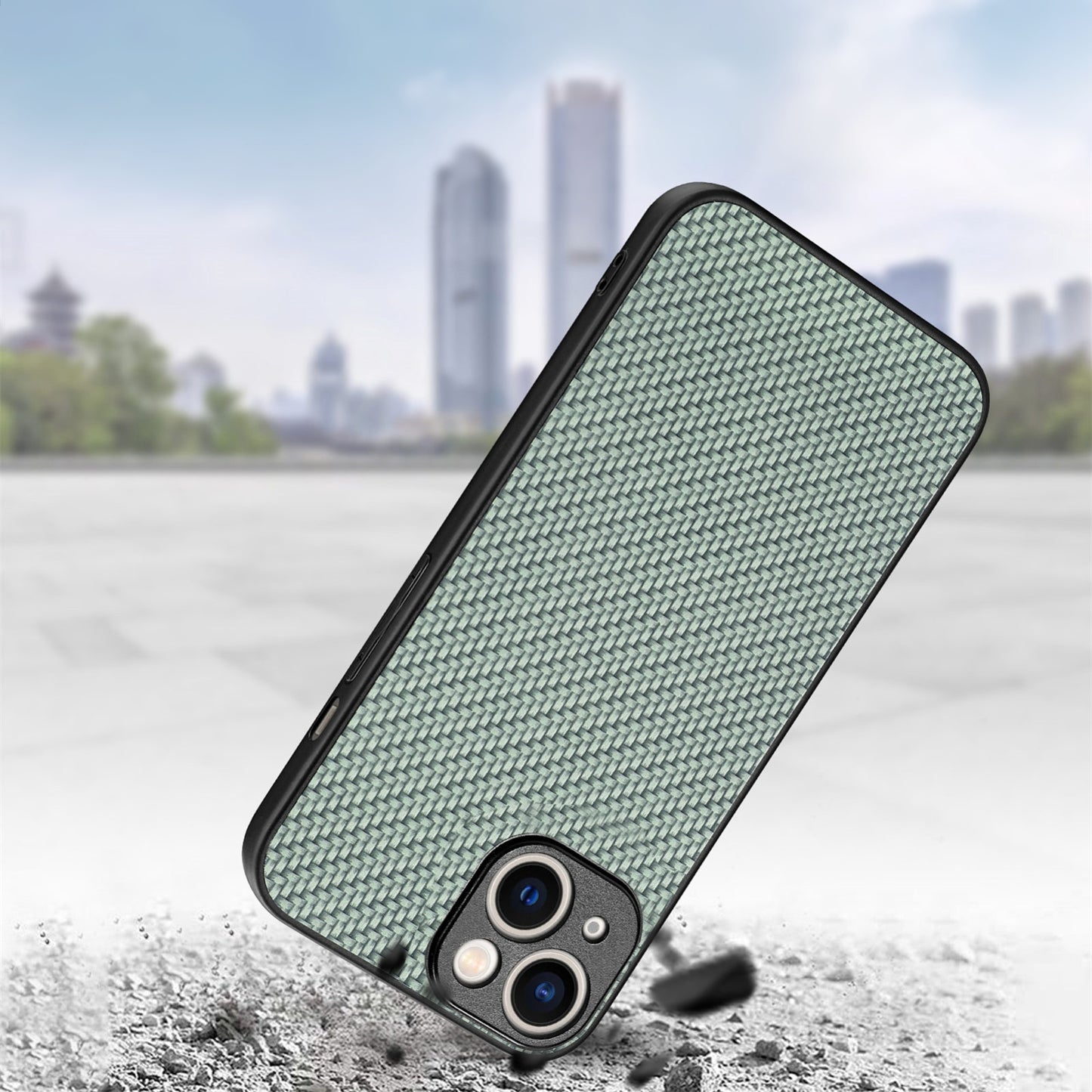 ELECTROPRIME For  iPhone 15 Carbon Fiber Texture Leather Back Phone Case(Green)
