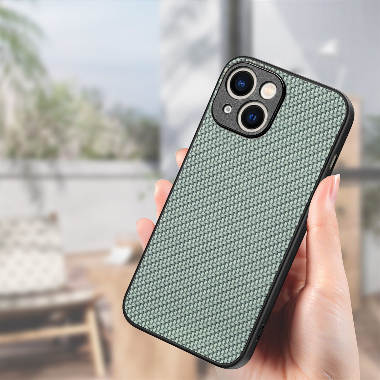 ELECTROPRIME For  iPhone 15 Carbon Fiber Texture Leather Back Phone Case(Green)