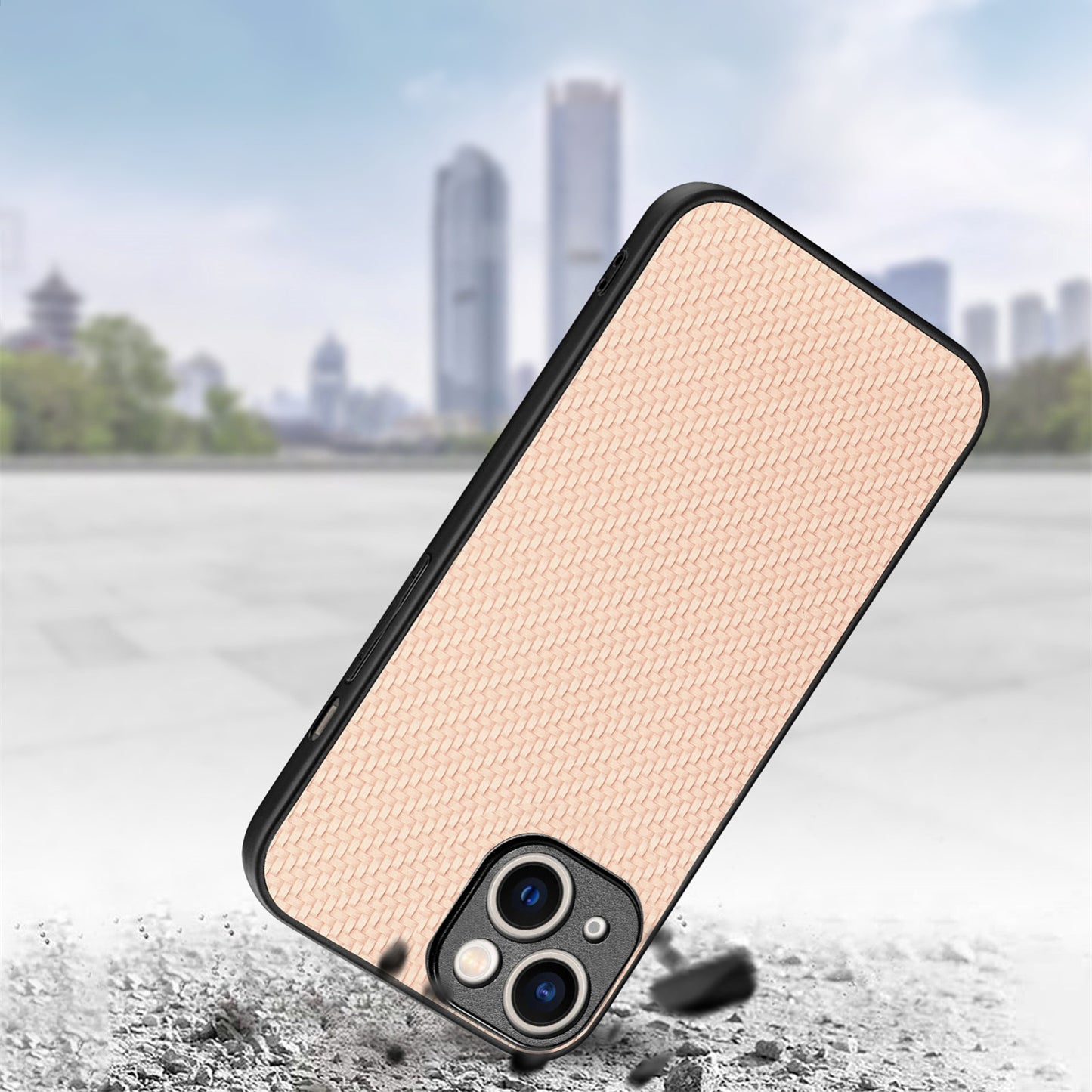 ELECTROPRIME For  iPhone 15 Carbon Fiber Texture Leather Back Phone Case(Khaki)
