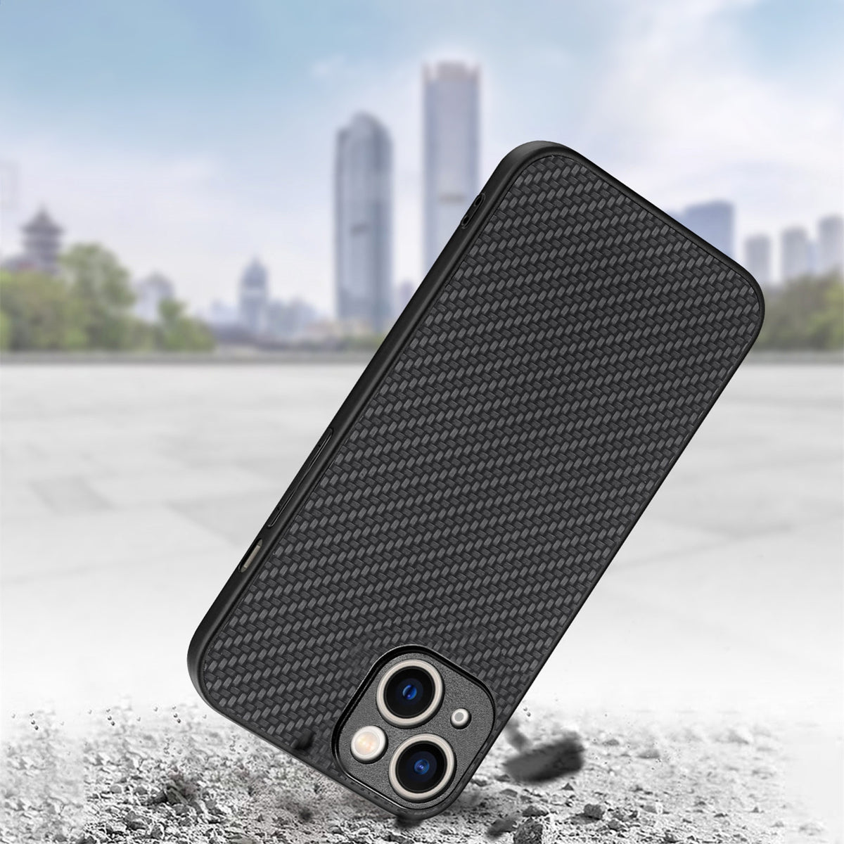 ELECTROPRIME For iPhone 15 Plus Carbon Fiber Texture Leather Back Phone Case(Black)