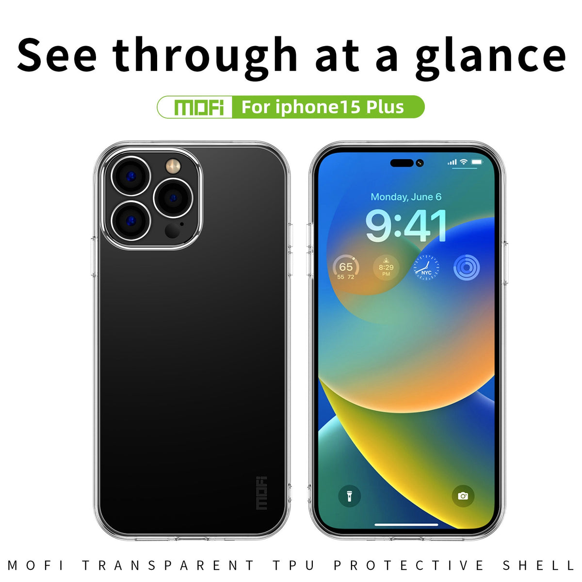 ELECTROPRIME For iPhone 15 Plus MOFI Ming Series Ultra-thin TPU Phone Case(Transparent)